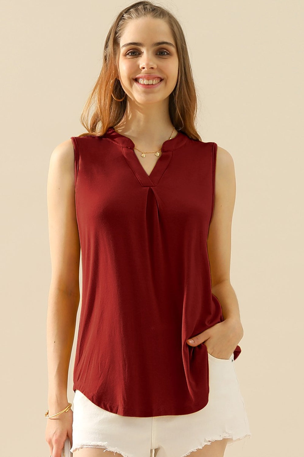 Ninexis Full Size Notched Sleeveless Top