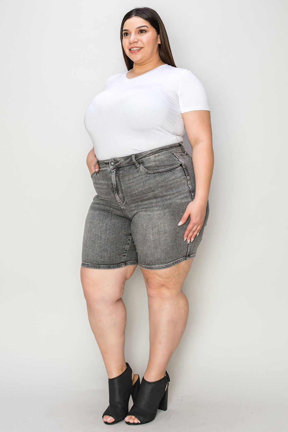 Judy Blue Full Size High Waist Washed Denim Shorts