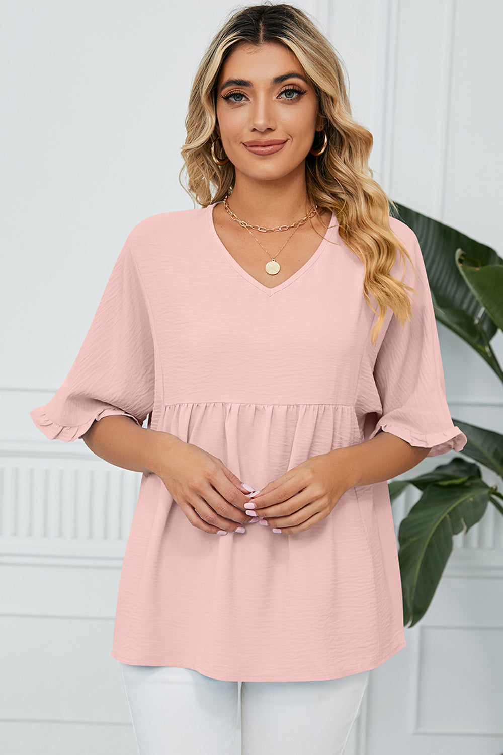 Peplum V-Neck Half Sleeve T-Shirt