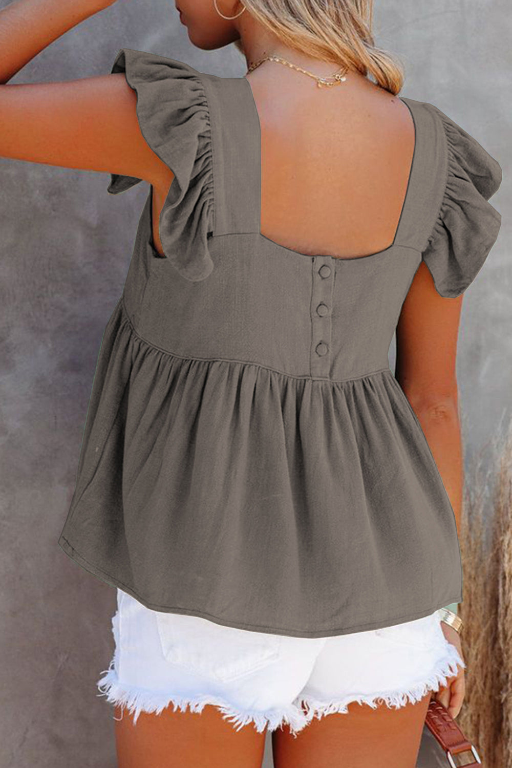 Full Size Ruffled Square Neck Cap Sleeve Blouse