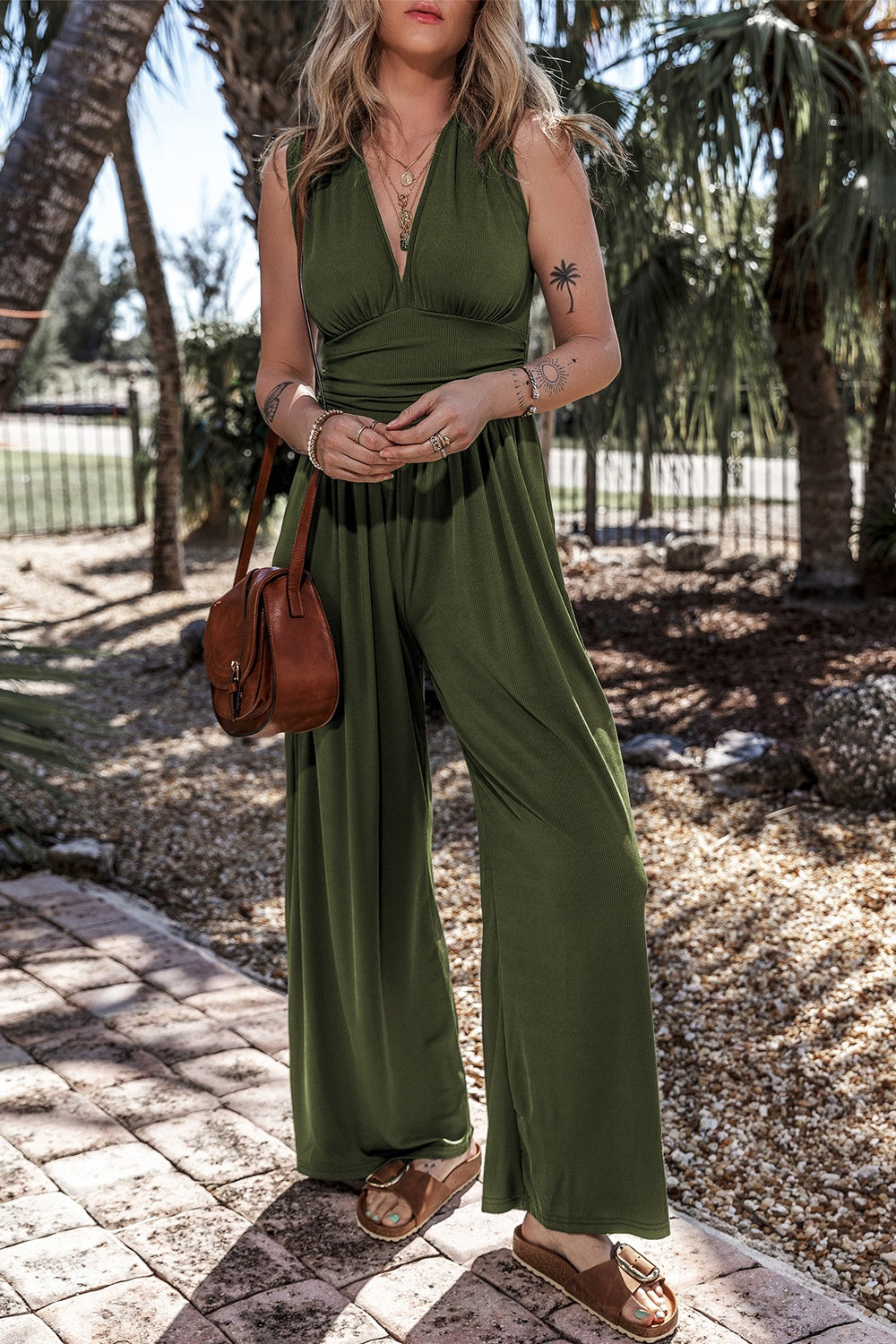 V-Neck Sleeveless Wide Leg Jumpsuit