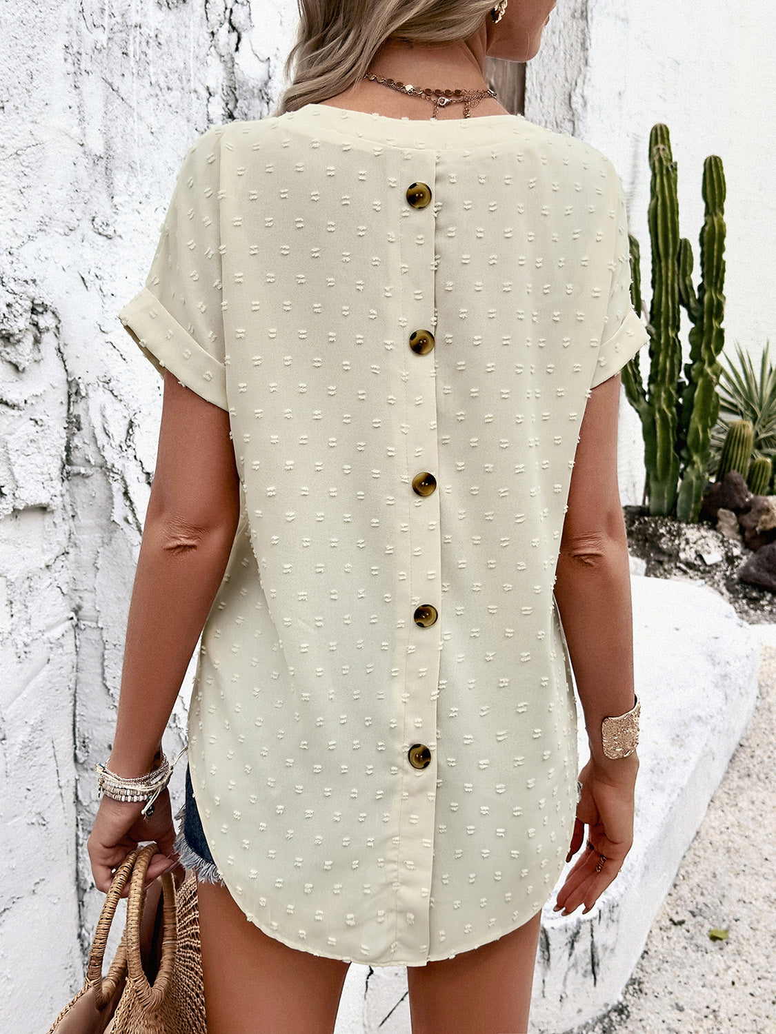 Swiss Dot Short Sleeve Blouse