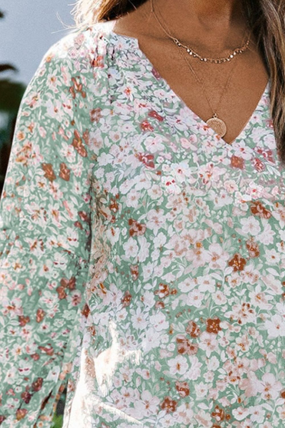 Floral Notched Balloon Sleeve Blouse