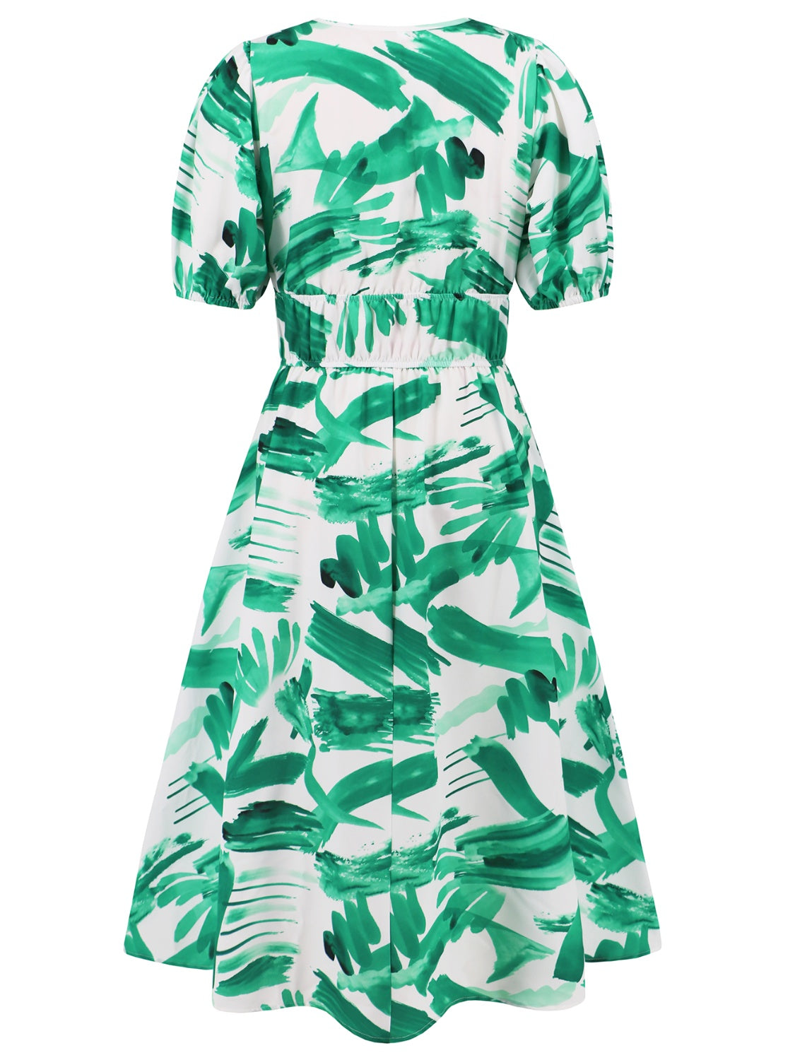 Ruched Printed Surplice Short Sleeve Dress