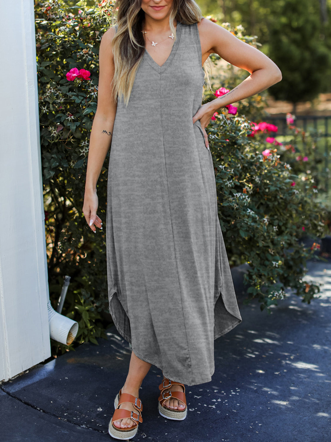 Full Size V-Neck Midi Tank Dress