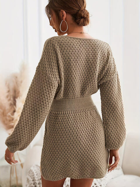 Round Neck Long Sleeve Sweater Dress